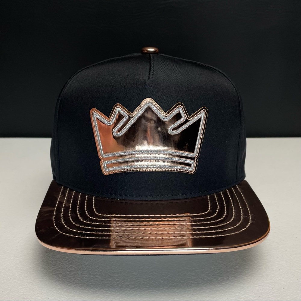King Crown Snapback Cap, Gold, Vinyl Flat Brim, Hip-Hop Style